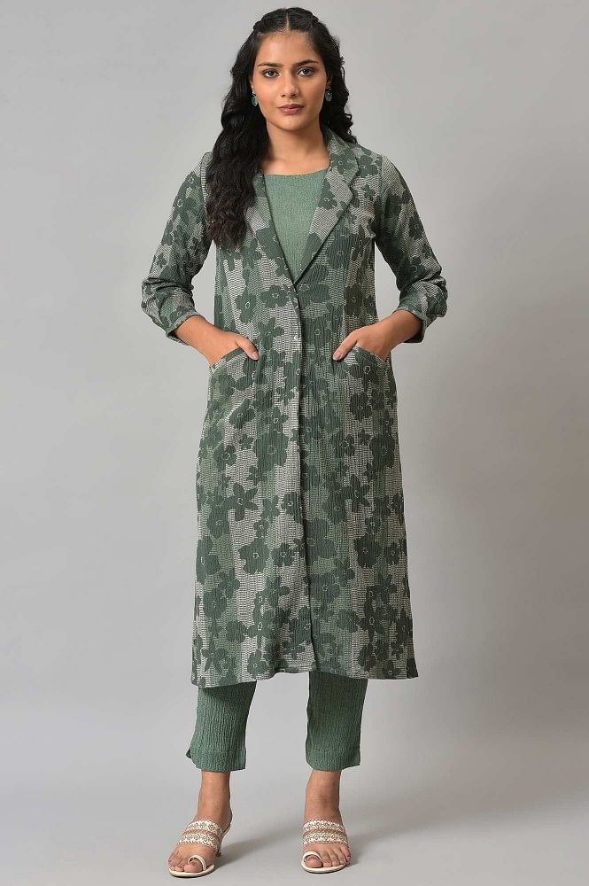 Buy Juniper Jadegreen Rayon Printed Jacket Style Kurta with Pants for  Women¿s Online @ Tata CLiQ